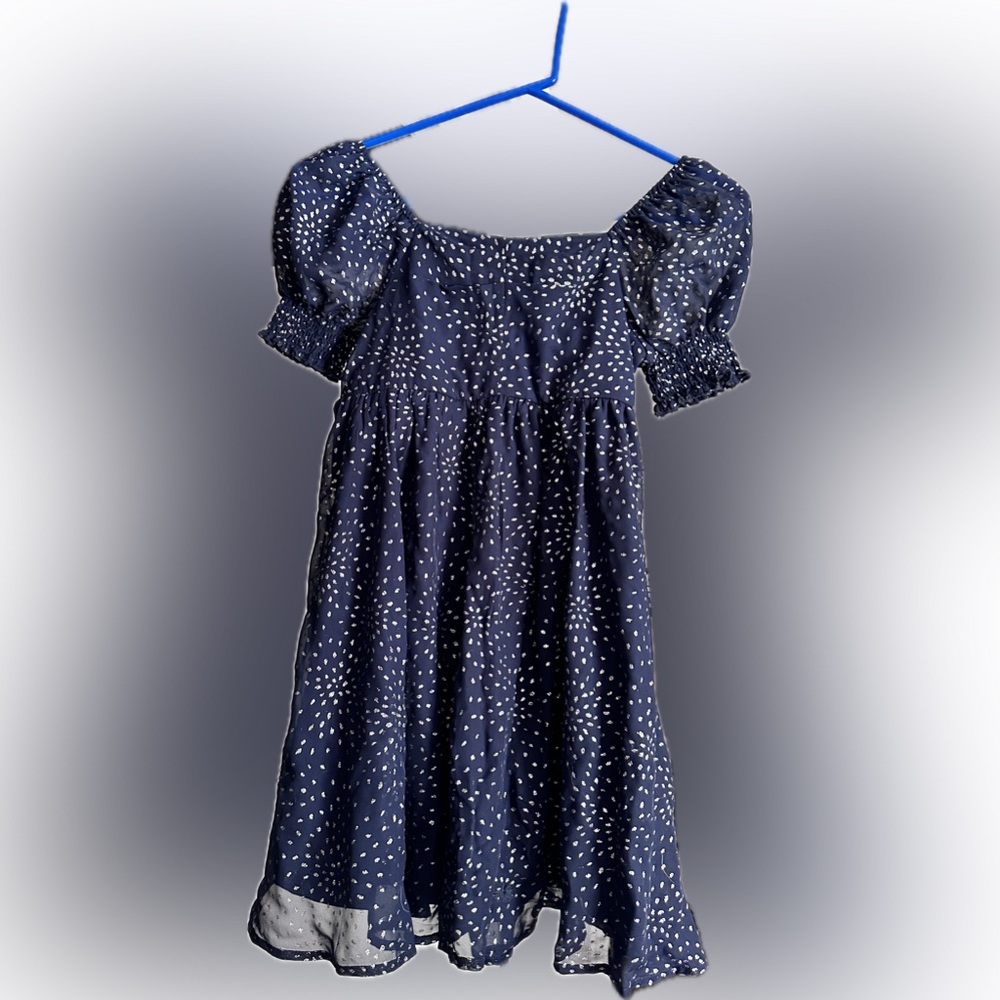 Trixxi Navy and White Dotted Kids Dress